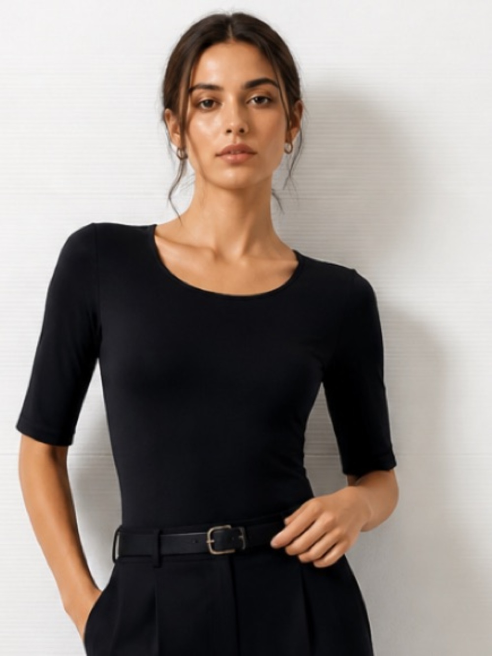 EVERLANE Bodysuit Womens Small Black Supima Cotton Stretch Short Sleeve Thong
